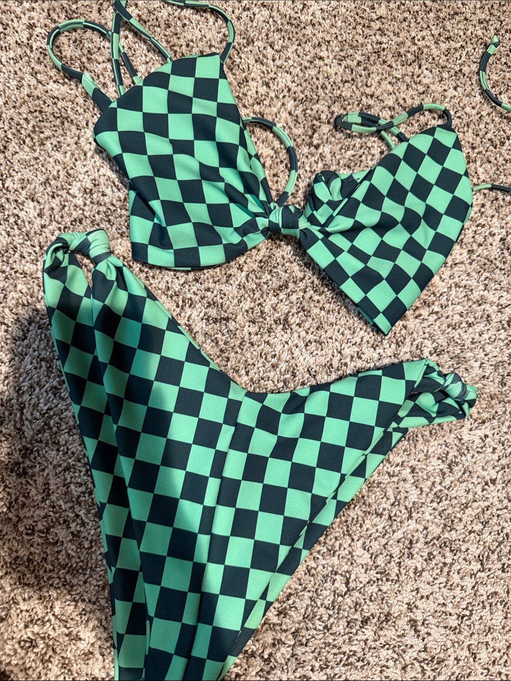 Skatie Swim Suzanne bottoms M Sarah top L in  KOKOMO green checker Bikini Set - Picture 3 of 3